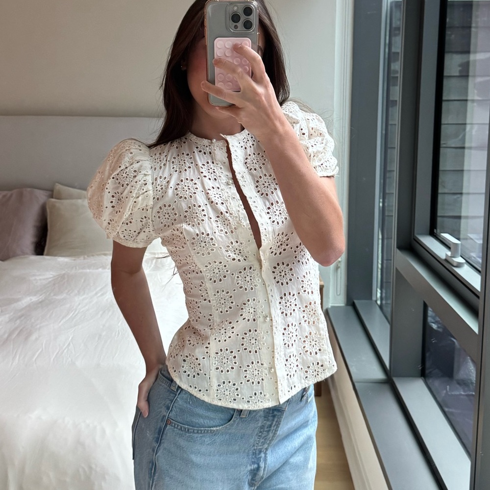 Elegant White/Cream Eyelet Blouse